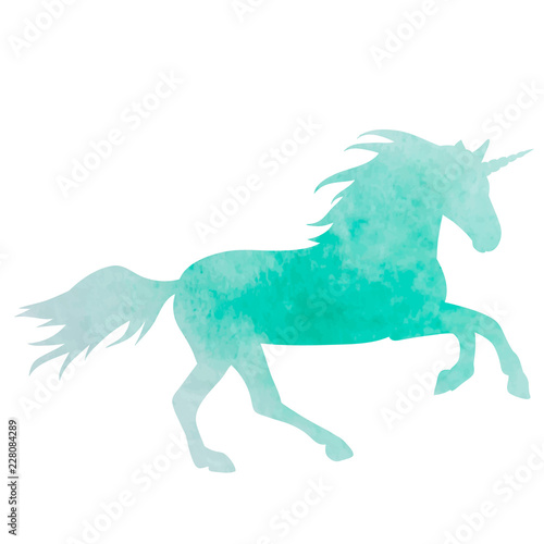 vector  white background  green watercolor silhouette unicorn
