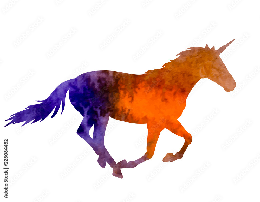 watercolor silhouette of a running unicorn