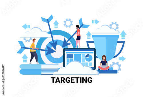 Target business goal targeting concept flat horizontal successful teamwork strategy vector illustration
