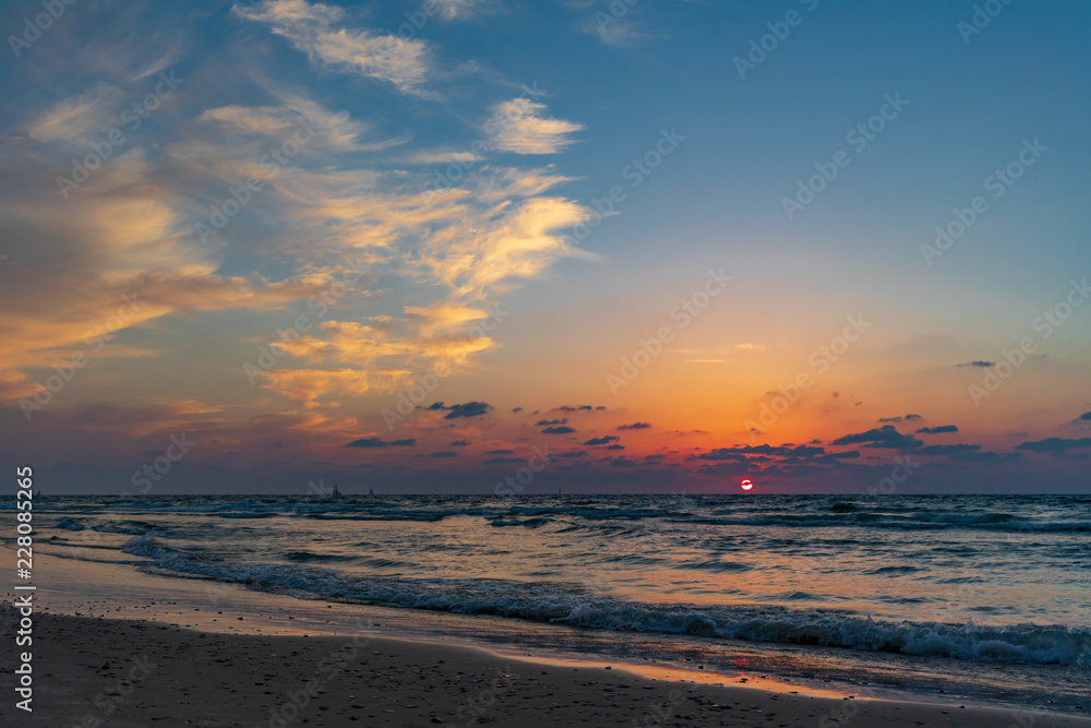 Sunset over the Mediterranean, cirrus clouds