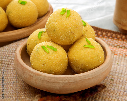 Besan Laddoo a famous Indian / Pakistani dessert made during festive occasions  photo