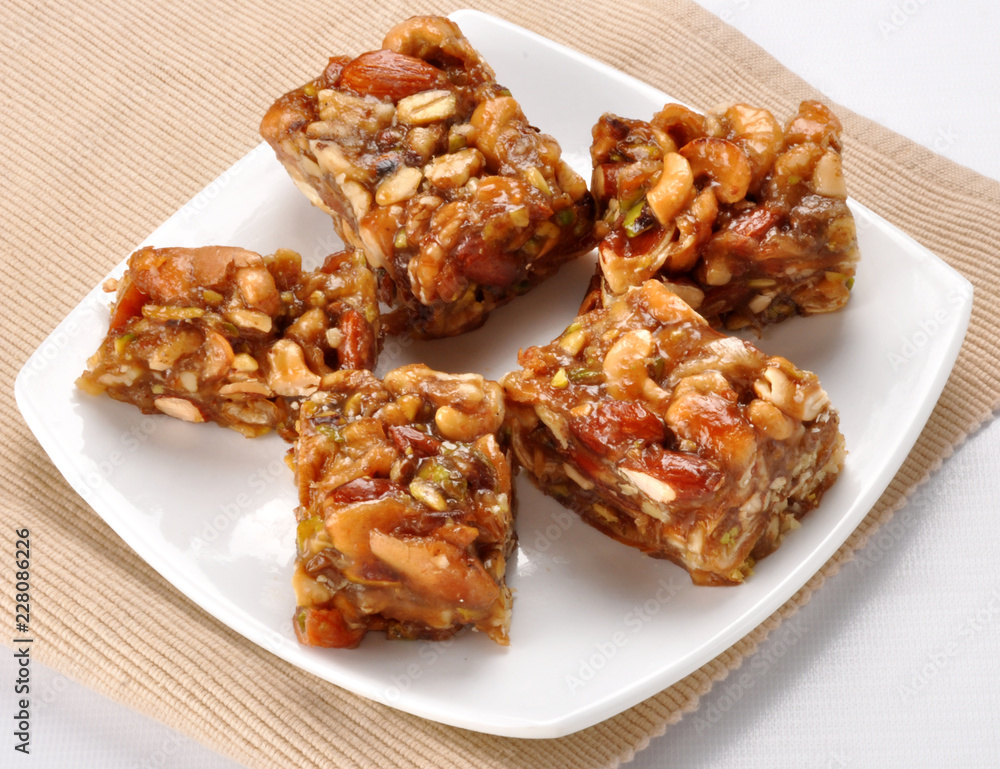 Mix Dry Fruit Halwa, Delicious sweet similar to nougat Mix Dry Fruit Halwa, Delicious sweet similar to nougat