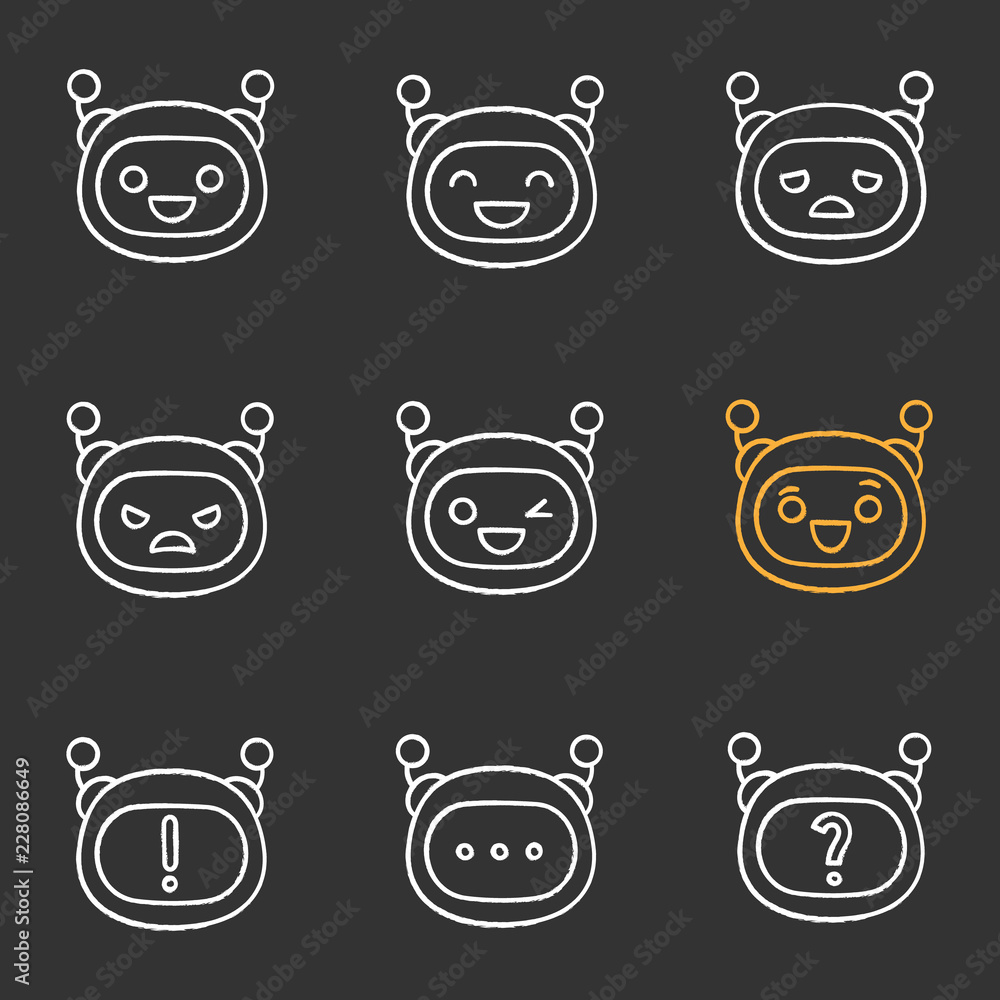 Robot emojis chalk icons set