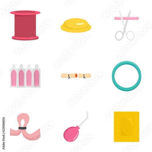 Type of contraception icon set. Flat set of 9 type of contraception vector icons for web design
