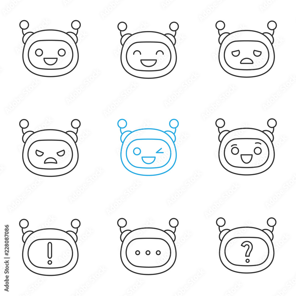 Robot emojis linear icons set Robot emojis linear icons set