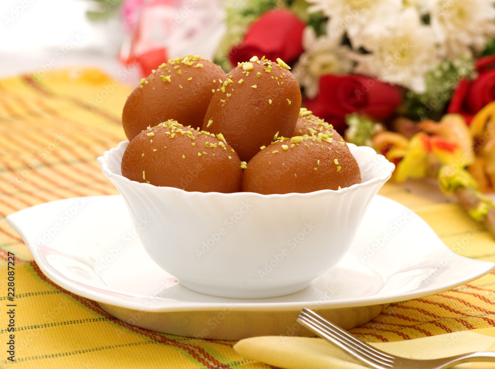 Gulab Jaman, A most famous Indian sweet, cottage cheese balls soaked in
