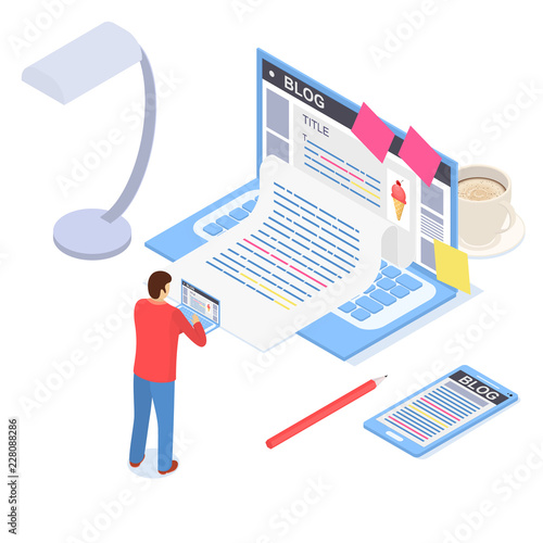 Creative Blog Post Concept 3d Isometric View. Vector
