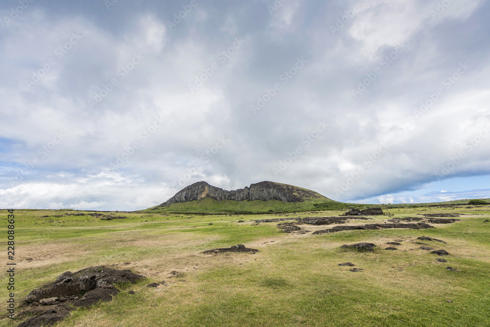 Panoramica del vulcano Rano Raraku cava dei moai