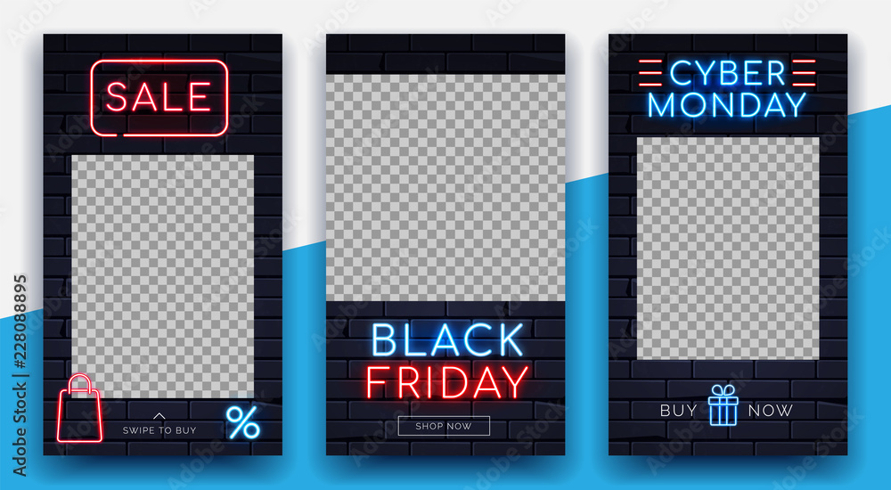 Illuminated neon signs Black friday Cyber monday sale frame light