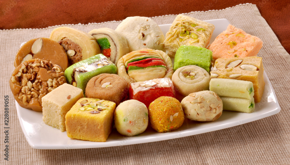 Mix Mithai, A Mouth-Watering Combination of Different Variety of Indian Sweets Mix Mithai, A Mouth-Watering Combination of Different Variety of Indian Sweets