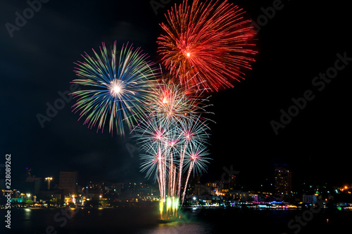 Beautiful colorful fireworks at night for celebration and anniversary or New year holiday concept © CasanoWa Stutio