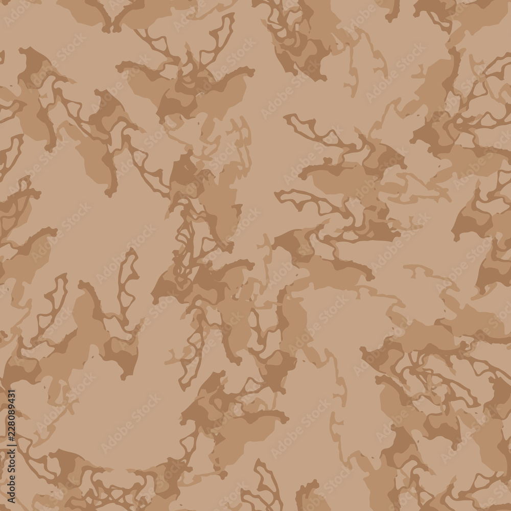 UFO military camouflage seamless pattern in different shades of beige and brown colors