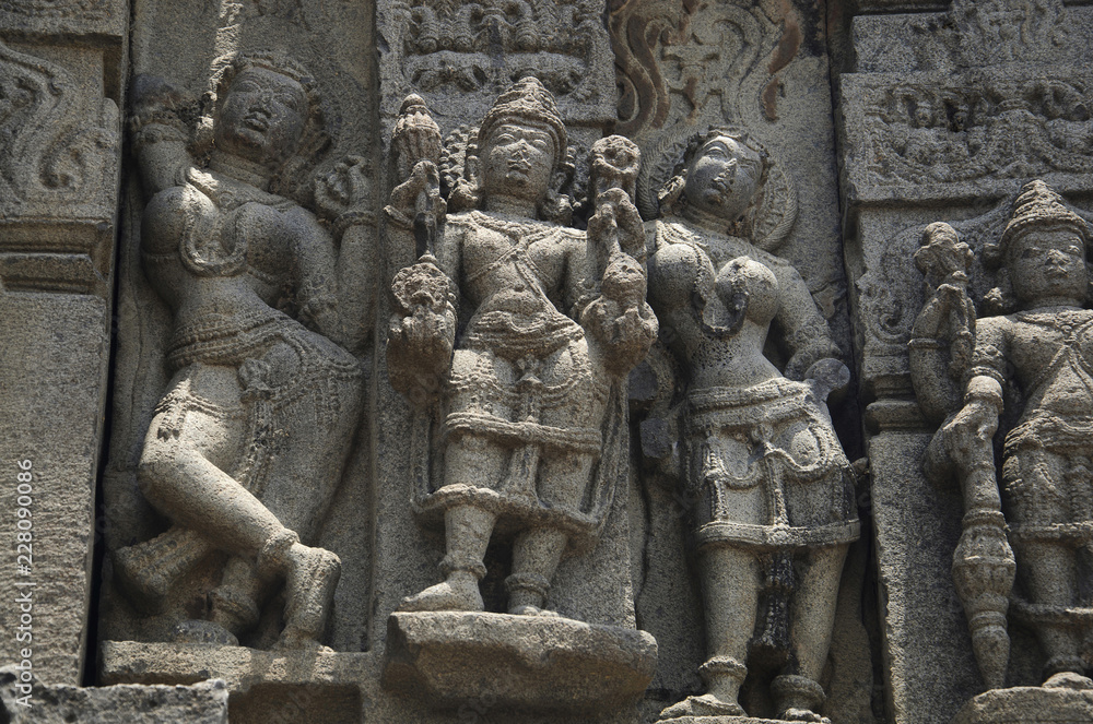 Carved figures, outer wall of temple, Near Palasdeo Temple, Ujani Dam, Maharashtra