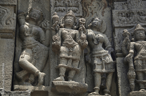 Carved figures, outer wall of temple, Near Palasdeo Temple, Ujani Dam, Maharashtra © RealityImages
