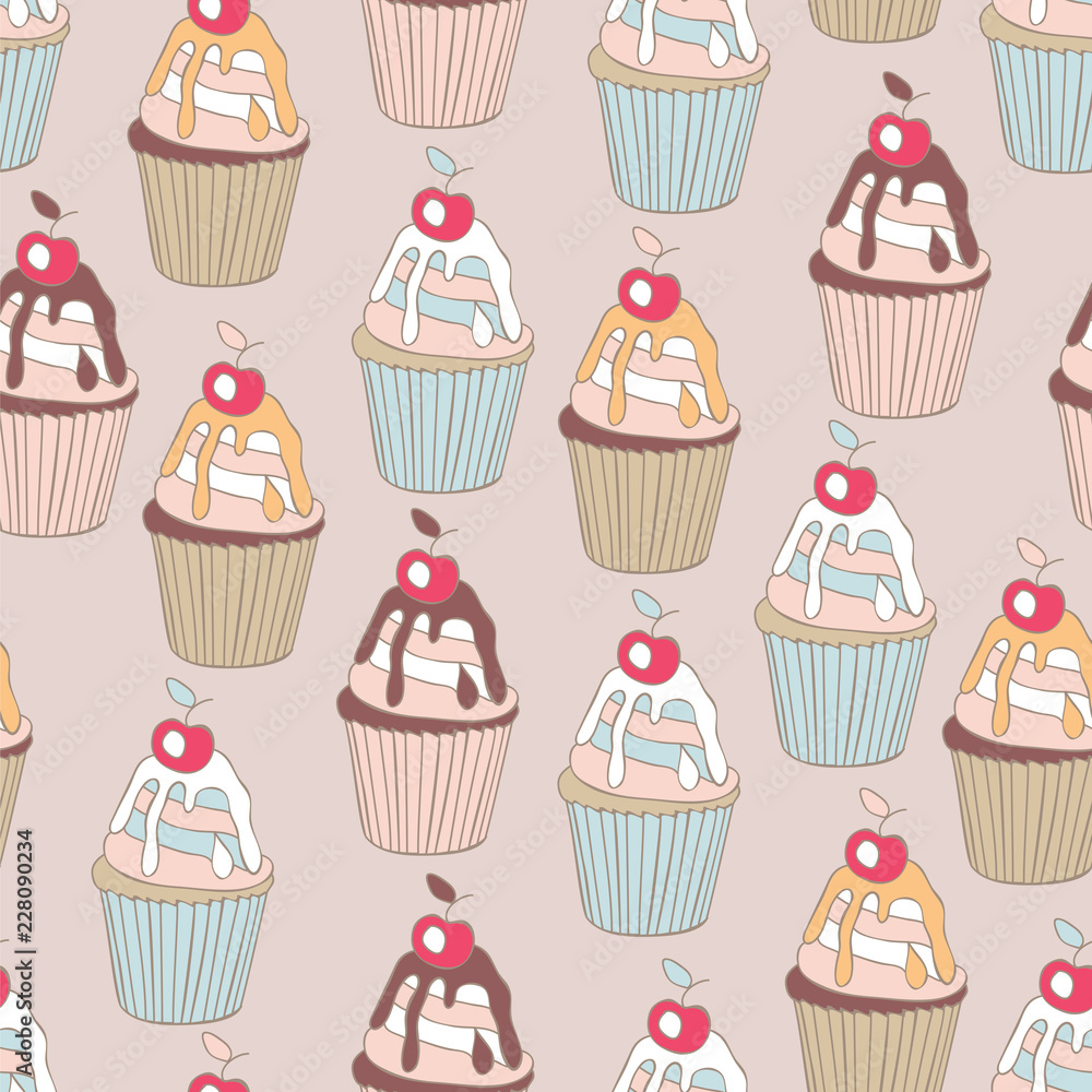 Beautiful yummy cupcake seamless background pattern Beautiful yummy cupcake seamless background pattern