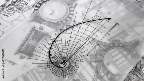 Wallpaper Mural Blueprints - drawing of the golden section and drawings of antique decorative elements of architectural orders / seamless looping Torontodigital.ca