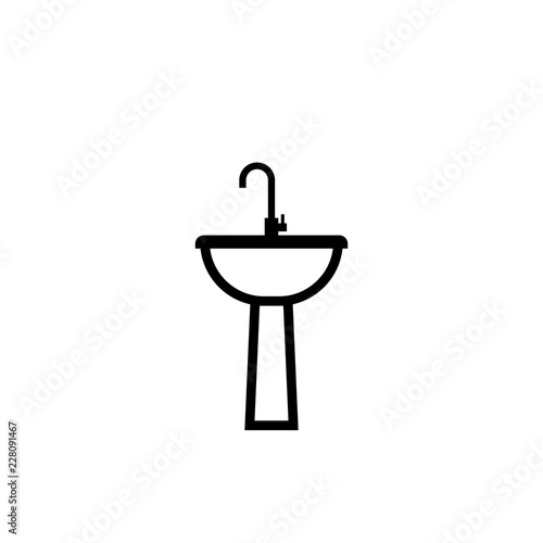 Sink with pedestal outline icon. Clipart image isolated on white background