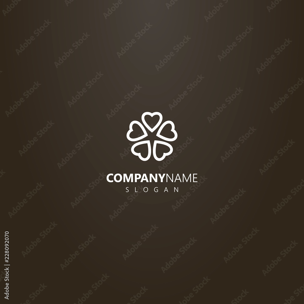 white logo on a black background. simple vector flower logo of five heart-shaped petals white logo on a black background. simple vector flower logo of five heart-shaped petals