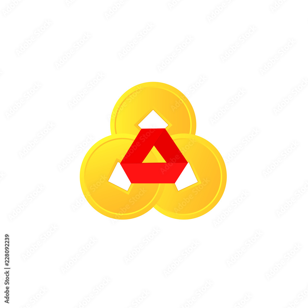 Feng shui chinese three coin icon. Clipart image isolated on white