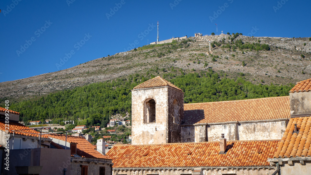 View over beautiful old town Dubrovnik and peak Srd