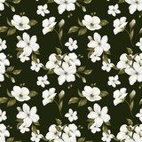 Seamless dark pattern with white apple flowers
