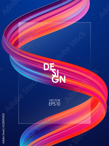Modern abstract blank poster background with 3d twisted colorful flow liquid shape. Acrylic paint design