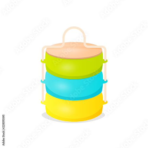 Colorfull cartoon indian tiffin box icon. Clipart image isolated on white background