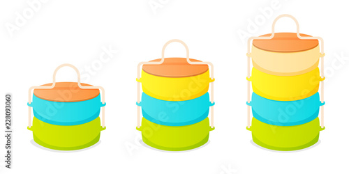 Cartoon indian tiffin box icon set. Clipart image isolated on white background