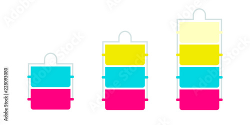 Colorfull indian tiffin box icon set. Clipart image isolated on white background