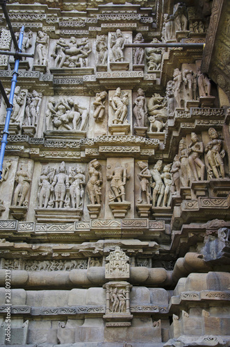 Erotic Sculptures, mandapa wall, VISHWANATH TEMPLE, Western group of temples, Khajuraho, Madhya Pradesh.