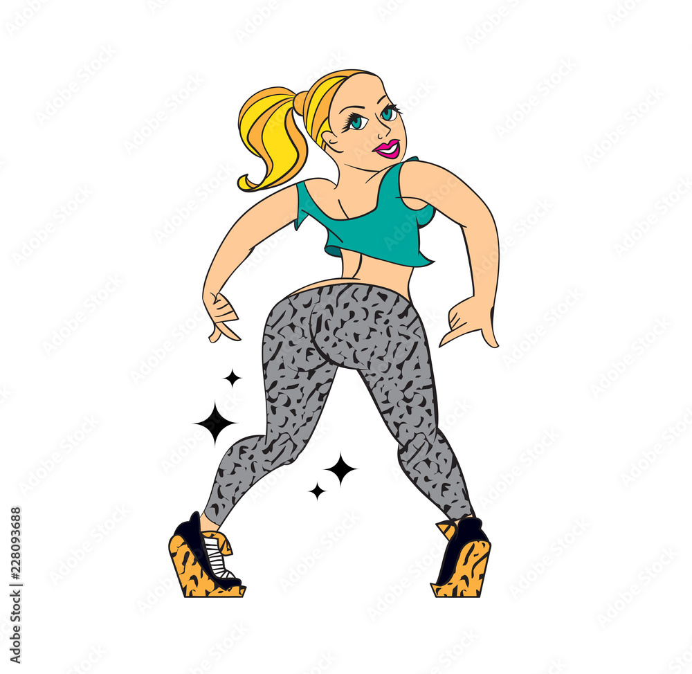 Twerk dance female cartoon character design. Vector illustration. Stock