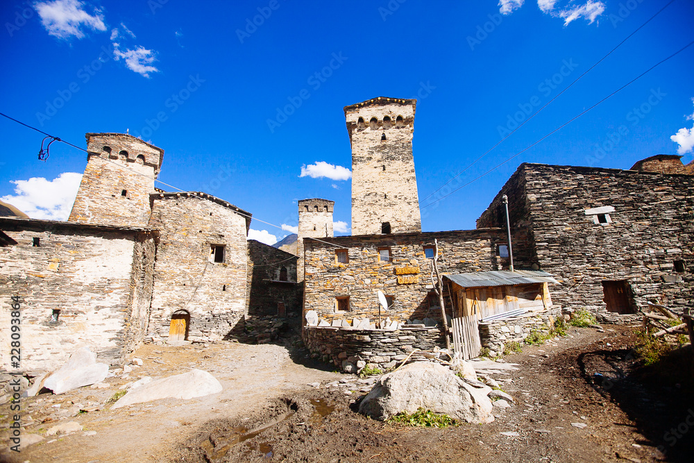 Ushguli village with typical old towers, Unesco heritage, Svaneti, Georgia