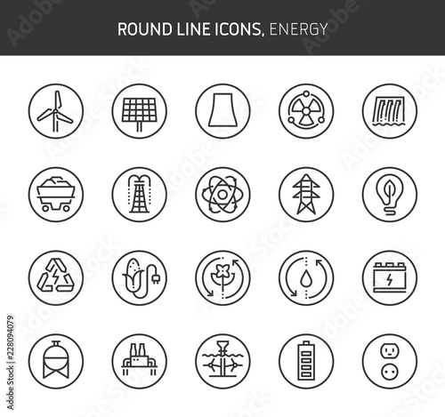 Energy theme, round line icons