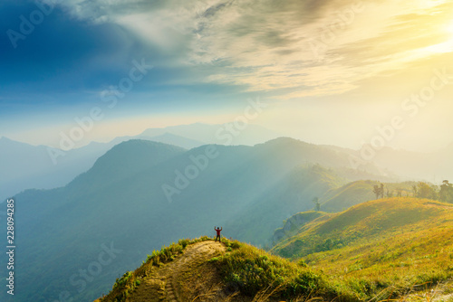 Wall Mural man standing see view Landscape of Phucheefah mountain forest park in chiang rai