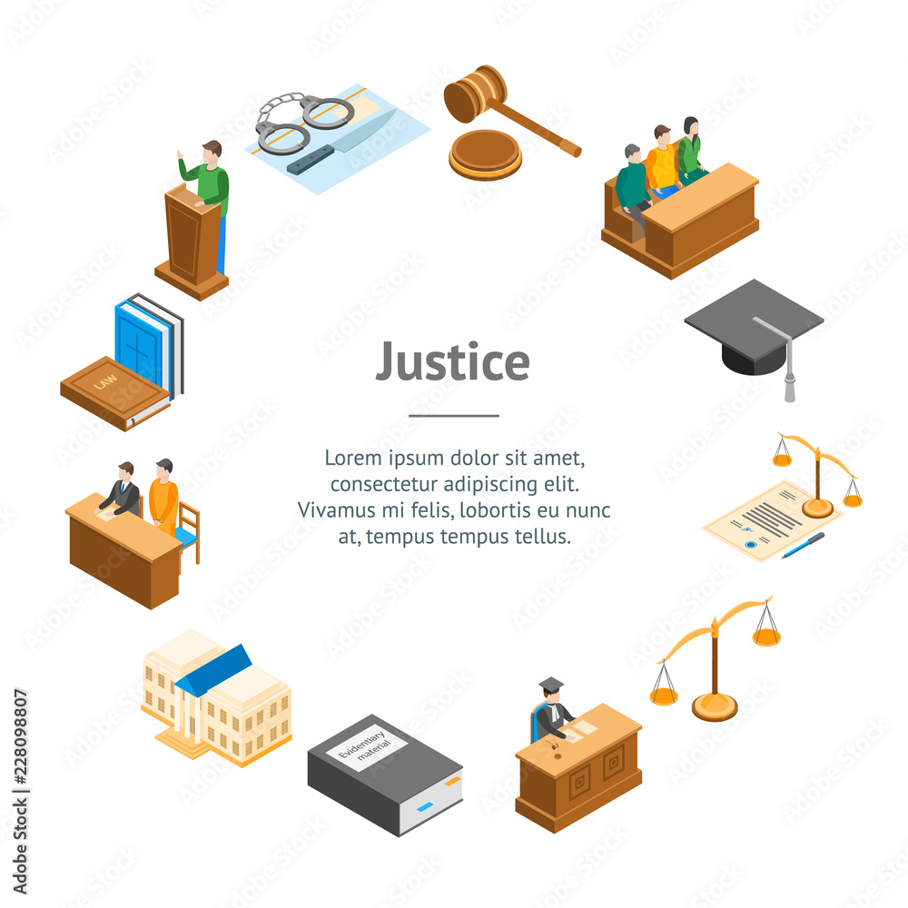 Law Court 3d Banner Card Circle Isometric View. Vector Law Court 3d Banner Card Circle Isometric View. Vector