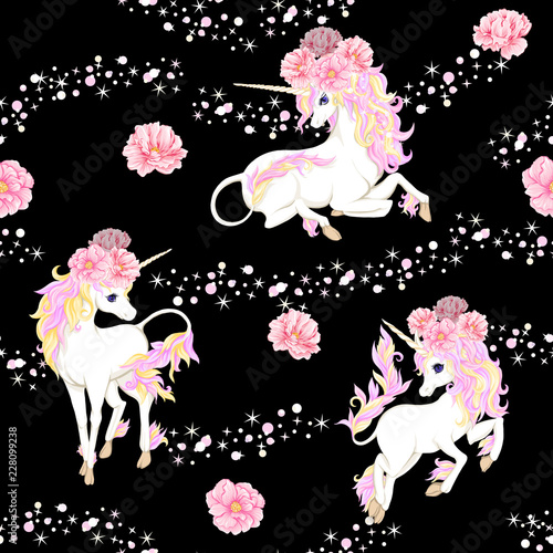 Seamless pattern, background with unicorn