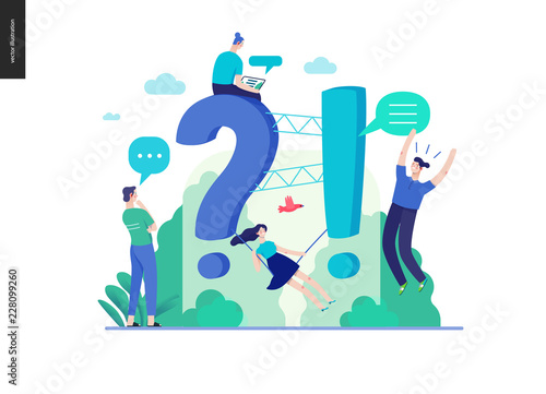 Business, color 3- FAQ -modern flat vector concept illustration of Frequently asked questions People around exclamation and question marks Question answer metaphor Creative web page design template