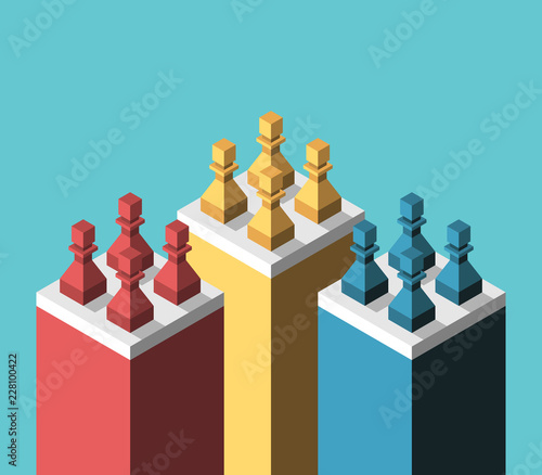 Multicolor chess pawns, segmentation photo