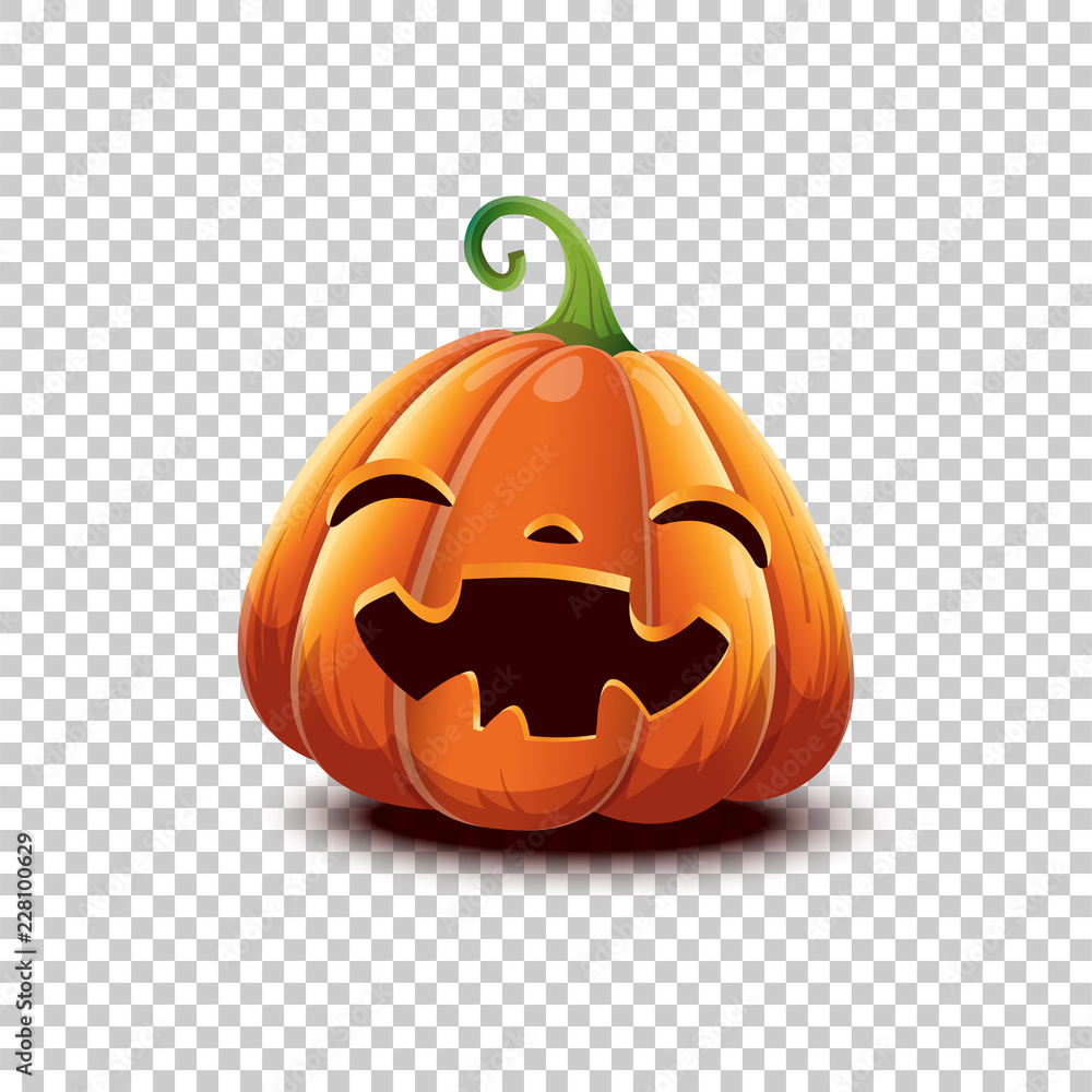 Vector Halloween pumpkin in cartoon style. Smiling happy face Halloween