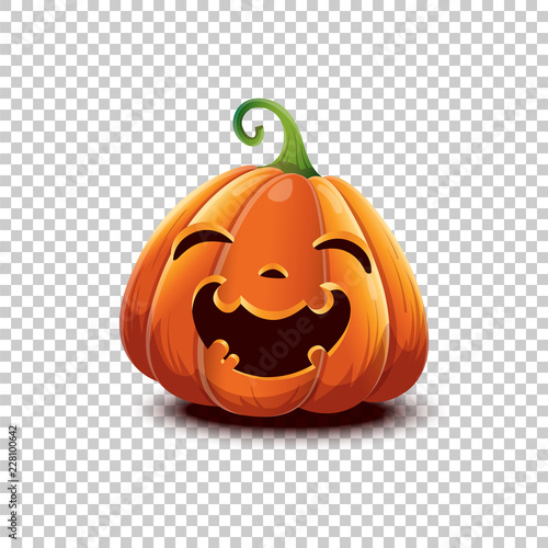 Happy Halloween. Vector Halloween pumpkin in cartoon style. Smiling happy face Halloween pumpkin isolated on transparent background. Jack head.