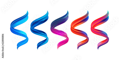 Vector illustration: Set of realistic colorful Acrylic paint sroke. Flow liquid shape. Modern design.