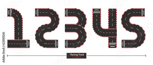 Numbers racing track style in a set 12345
