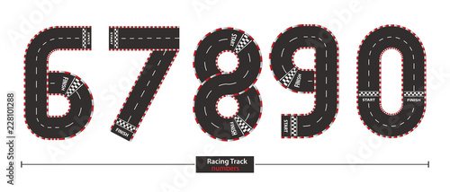 Numbers racing track style in a set 67890