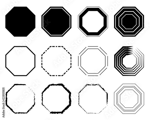 Octagon icon pack. Geometry octagonal eight sided polygon octagon line. Vector illustration photo