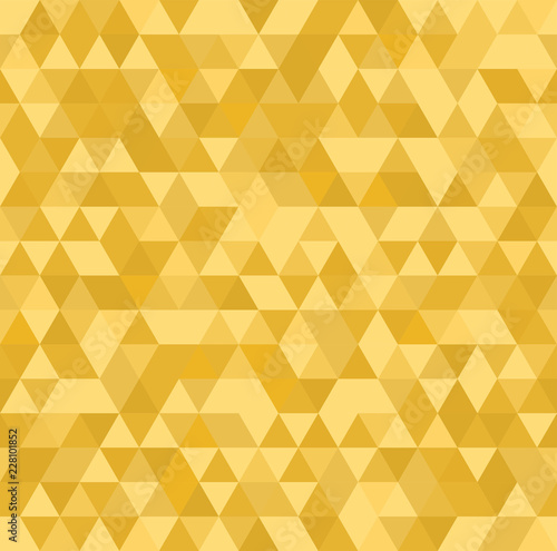 Gold mosaic abstract seamless backround. Yellow triangular low poly style pattern. Vector illustration
