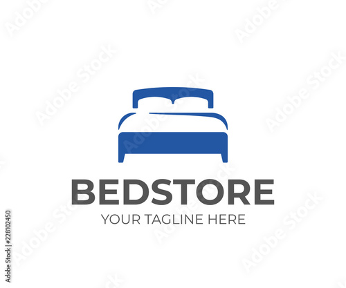 Double bed with pillow and duvet logo design. Bedroom furniture vector design. Mattress logotype