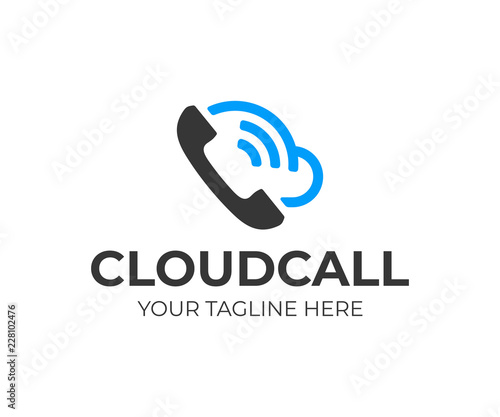 Cloud phone system logo design. Mobile cloud computing vector design. Handset and cloud logotype
