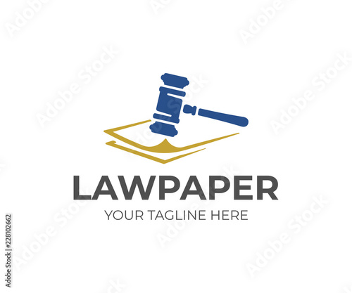 Legal documents logo design. Law papers and law gavel vector design. Attorney logotype