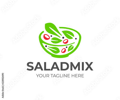 Vegetable salad logo design. Salad bar vector design. Healthy food in a bowl logotype