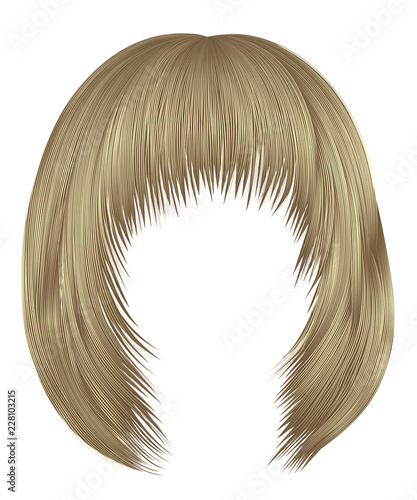 trendy  woman  hairs bob kare with fringe  . light  blond  colors . medium length . beauty style . realistic  3d .